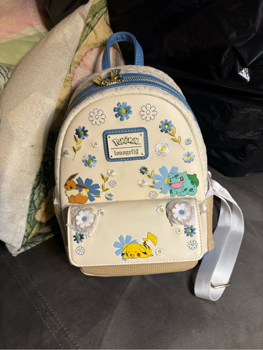 Loungefly Cream and Blue Pokémon Floral Mini Backpack